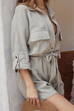 Fashion Casual Solid Split Joint Turndown Collar Loose Jumpsuits