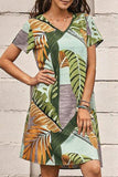 Fashion Casual Print Split Joint V Neck A Line Dresses