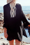 Fashion Casual Solid Split Joint Turndown Collar Tops