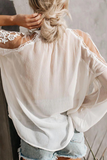Fashion Elegant Solid Lace Frenulum See-through V Neck Tops