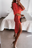 Fashion Elegant Polka Dot Frenulum Slit Off the Shoulder Dresses
