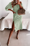 Fashion Elegant Polka Dot Frenulum Slit Off the Shoulder Dresses