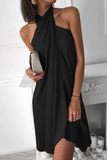 Fashion Elegant Solid Patchwork Halter Irregular Dress Dresses（7 colors）