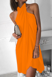Fashion Elegant Solid Patchwork Halter Irregular Dress Dresses（7 colors）