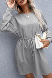 Fashion Casual Split Joint O Neck Waist Skirt Dresses