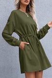 Fashion Casual Split Joint O Neck Waist Skirt Dresses