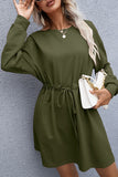 Fashion Casual Split Joint O Neck Waist Skirt Dresses