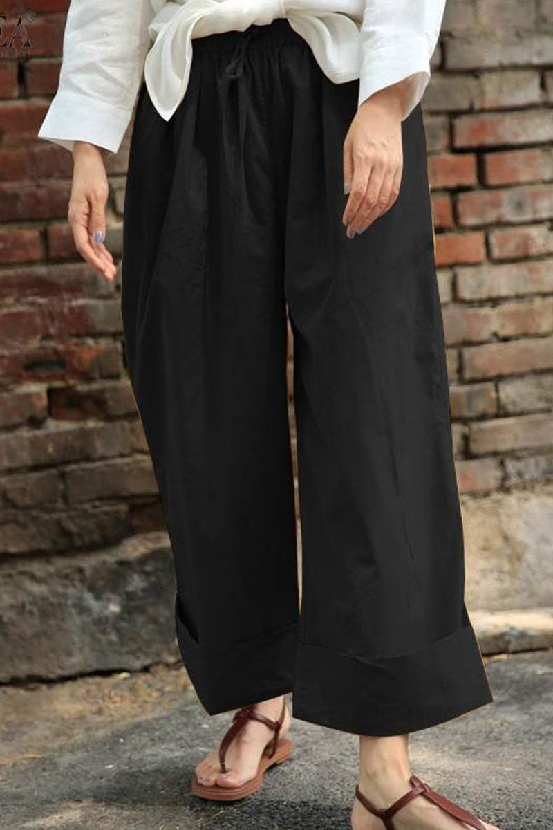 Fashion Casual Solid Patchwork Loose High Waist Wide Leg Bottoms