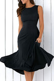 Fashion Casual Solid Split Joint O Neck A Line Dresses