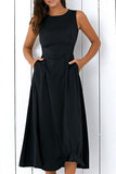 Fashion Casual Solid Split Joint O Neck A Line Dresses
