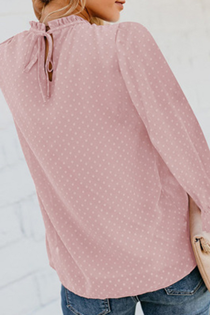 Elegant Solid Tie-dye Fold O Neck Tops