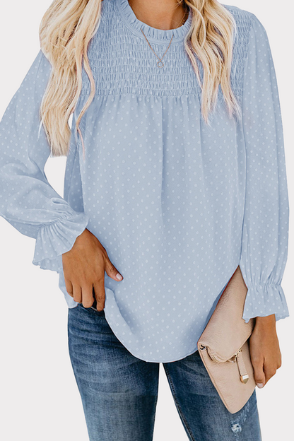 Elegant Solid Tie-dye Fold O Neck Tops