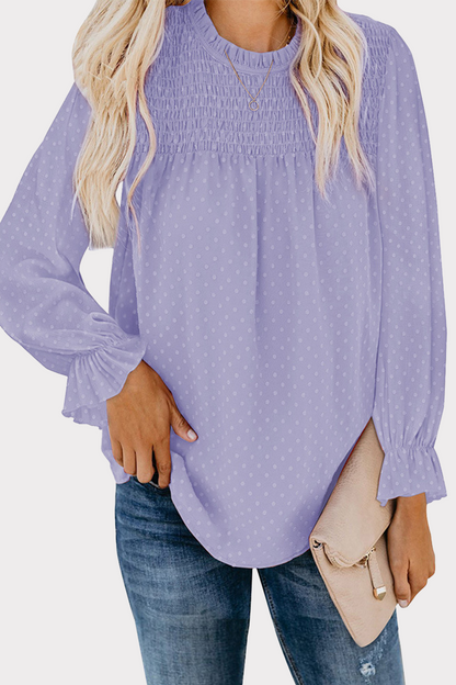 Elegant Solid Tie-dye Fold O Neck Tops