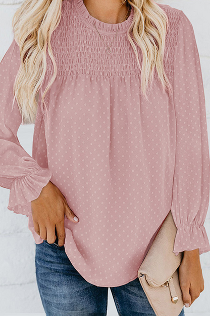 Elegant Solid Tie-dye Fold O Neck Tops