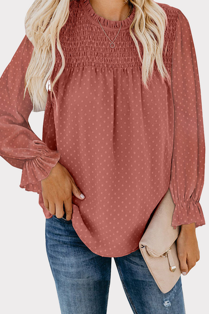 Elegant Solid Tie-dye Fold O Neck Tops