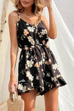 Fashion Casual Print Patchwork V Neck Loose Jumpsuits