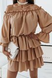 Fashion Casual Solid Split Joint Off the Shoulder Cake Skirt Dresses(6 colors)