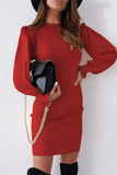 Elegant Solid Split Joint O Neck Pencil Skirt Dresses
