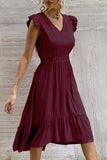 Fashion Casual Solid Split Joint V Neck Irregular Dresses
