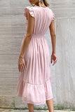 Fashion Casual Solid Split Joint V Neck Irregular Dresses