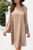 Fashion Casual Solid Patchwork V Neck A Line Dresses（3 colors）
