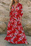 Fashion Elegant Floral Split Joint Frenulum V Neck A Line Dresses