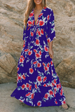 Fashion Elegant Floral Split Joint Frenulum V Neck A Line Dresses