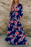 Fashion Elegant Floral Split Joint Frenulum V Neck A Line Dresses