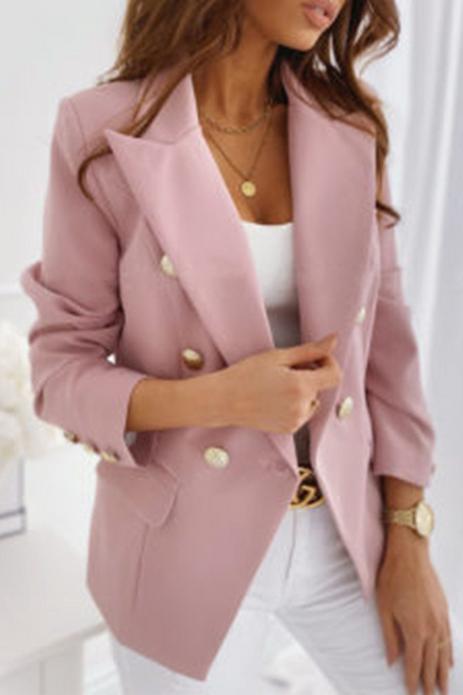 Elegant Solid Split Joint Buttons Turn-back Collar Outerwear(5 colors)