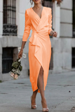 Fashion Elegant Solid Patchwork Asymmetrical V Neck Pencil Skirt Dresses(5 Colors)