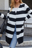 Fashion Casual Striped Split Joint V Neck Tops