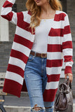 Fashion Casual Striped Split Joint V Neck Tops