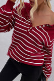 Fashion Casual Striped Split Joint O Neck Tops(6 colors)
