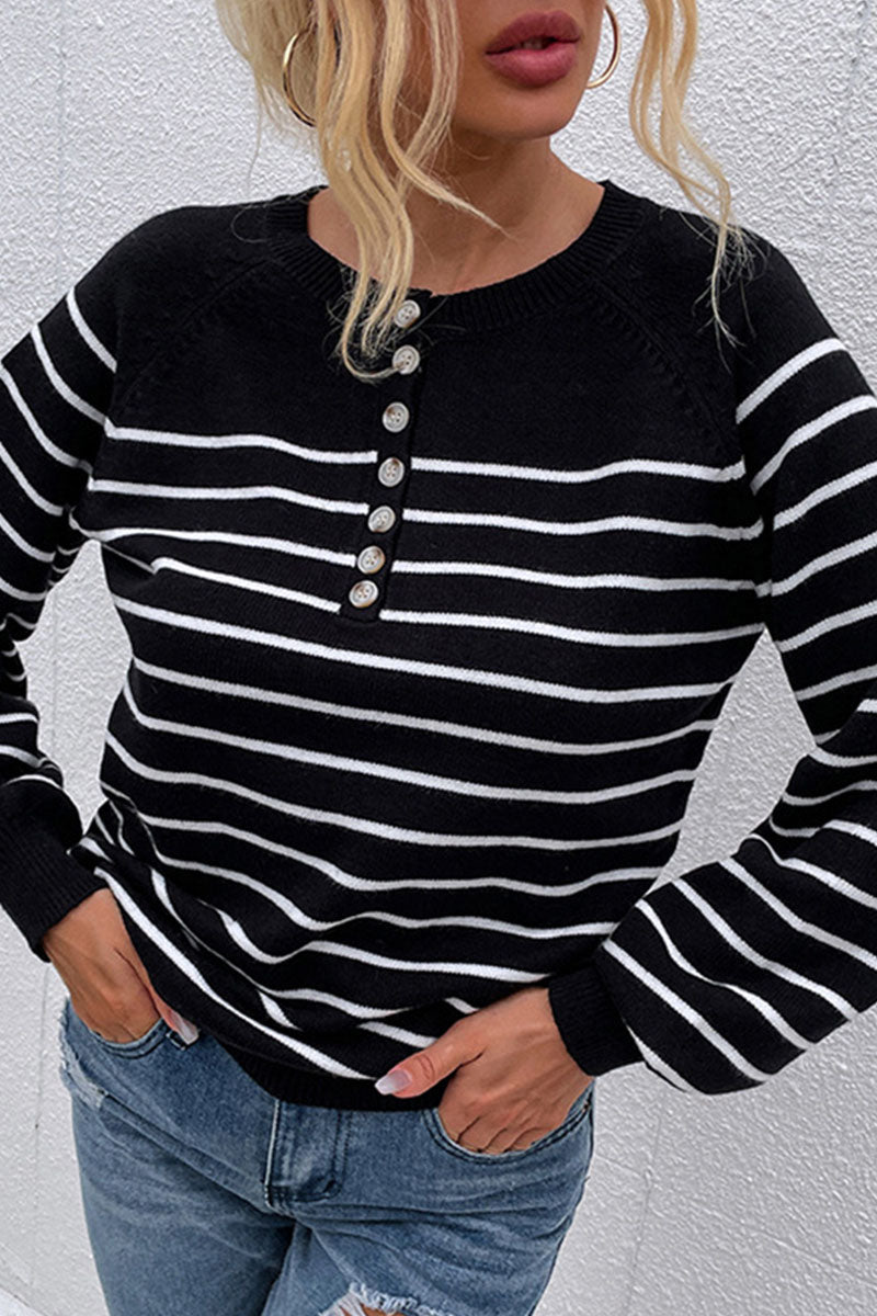 Fashion Casual Striped Split Joint O Neck Tops(6 colors)