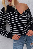 Fashion Casual Striped Split Joint O Neck Tops(6 colors)