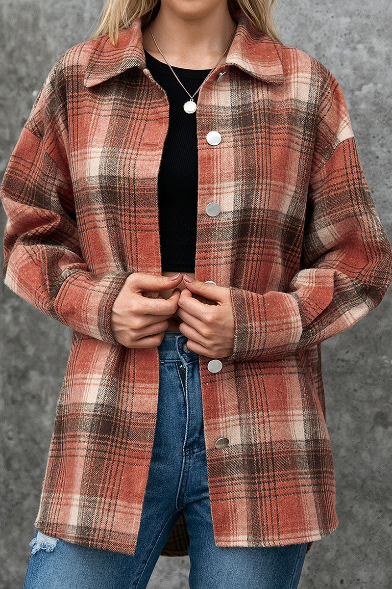 Fashion Casual Plaid Split Joint Turndown Collar Outerwear