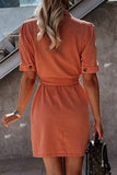 Fashion Casual Solid Patchwork Turndown Collar A Line Dresses(3 Colors)
