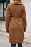 Fashion Elegant Solid Buckle With Belt Turndown Collar Outerwear