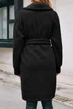 Fashion Elegant Solid Buckle With Belt Turndown Collar Outerwear