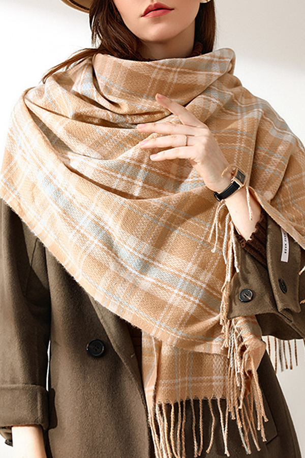 Fashion Casual Plaid Tassel Split Joint Scarf