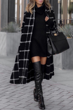 Fashion Elegant Plaid Split Joint With Belt Hooded Collar Outerwear