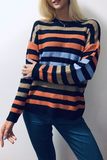 Fashion Casual Striped Basic O Neck Tops Sweater