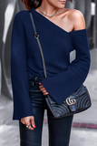 Fashion Casual Solid Patchwork Asymmetrical Oblique Collar Sweater(3 Colors)