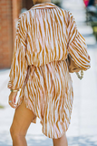 Fashion Casual Striped Buckle With Belt Turndown Collar Shirt Dress Dresses（7 colors）