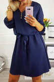 Fashion Casual Solid Buttons Strap Design V Neck Dresses
