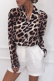 Fashion Casual Leopard Buckle Turndown Collar Tops