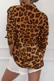 Fashion Casual Leopard Buckle Turndown Collar Tops