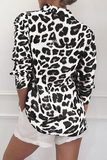 Fashion Casual Leopard Buckle Turndown Collar Tops