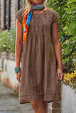Elegant Solid Split Joint Fold O Neck A Line Dresses(6 colors)