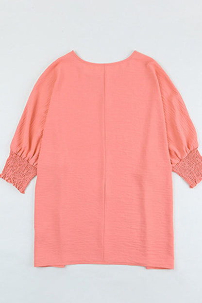 Fashion Casual Solid Smocking O Neck T-Shirts(3 Colors)